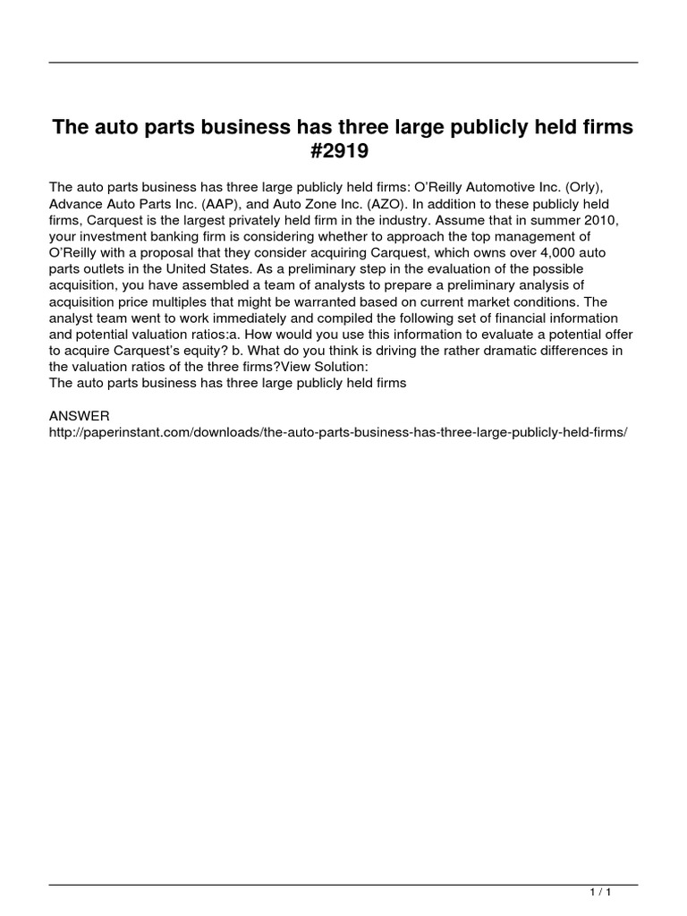 The Auto Parts Business Has Three Large Publicly Held Firms PDF