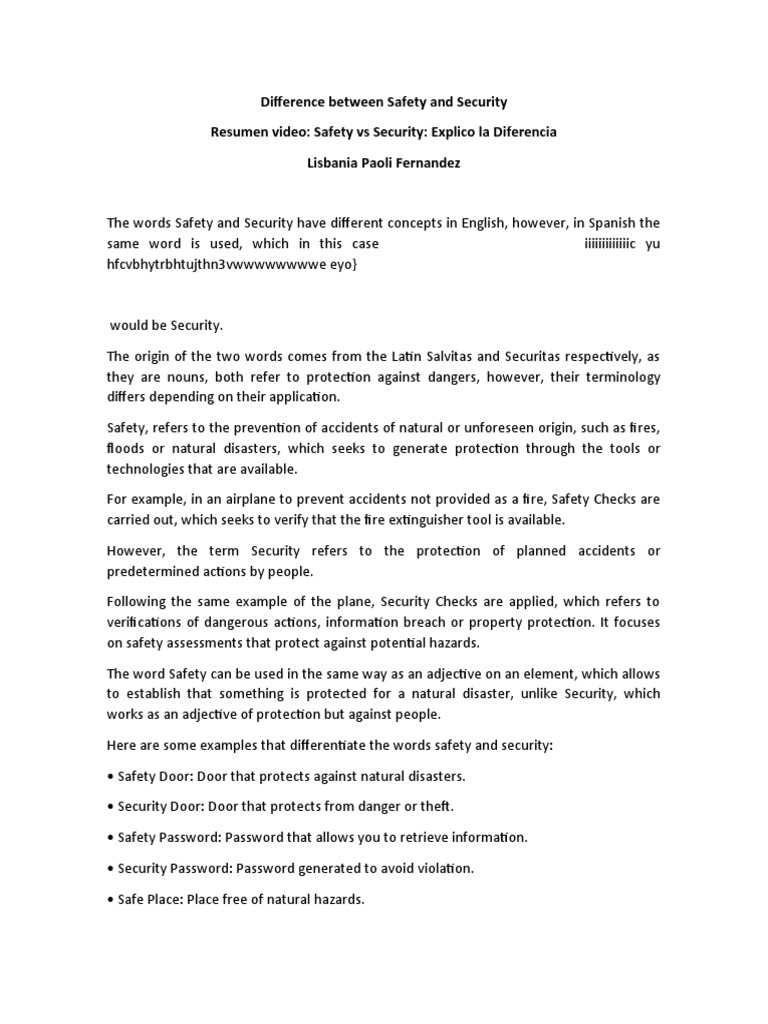 Difference Between Safety and Security PDF