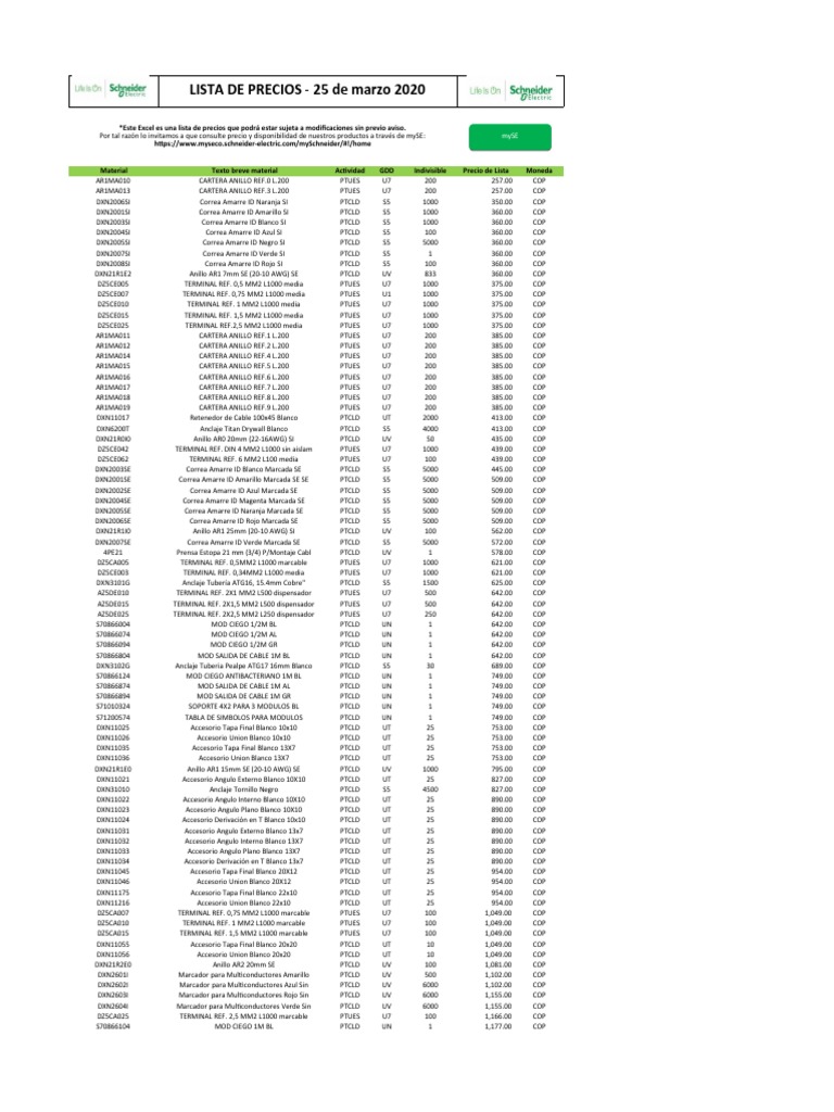 HUNDRED LINE -最終防衛学園- Lista de Precios Schneider 2020 | PDF | Science & Mathematics