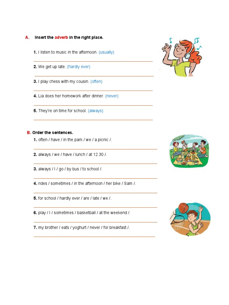 Adverb Placement and Sentence Ordering Exercises | PDF | Language Arts ...