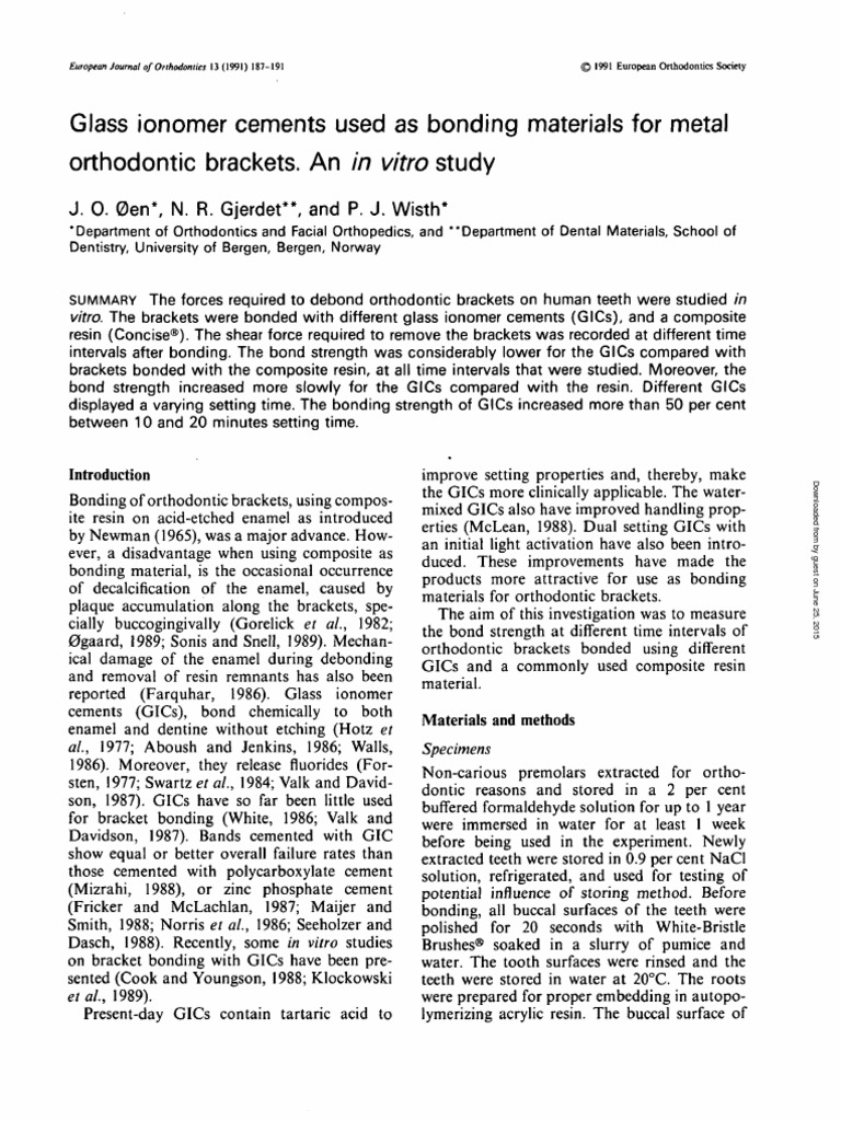 GIC Used As Bonding Materials For Metal PDF Orthodontics Dental