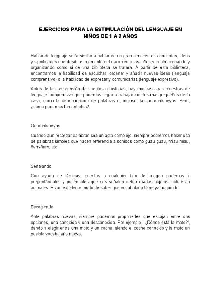 Ejercicios para La Estimulación Del Lenguaje en Niños de 1 A 2 Años ...