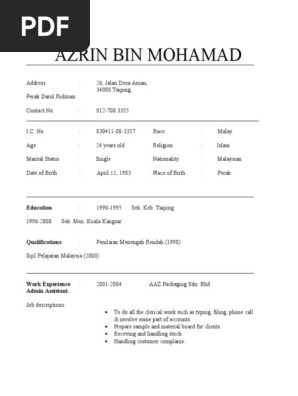 Resume Sample Spm Malaysia Business