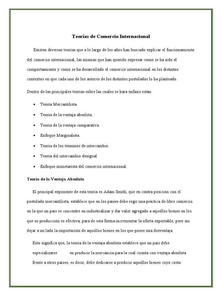 Teorías Del Comercio Internacional | PDF | Comercio | El comercio ...