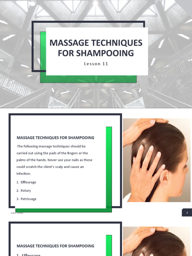 Massage Techniques for Shampooing Effleurage, Rotary, Petrissage PDF