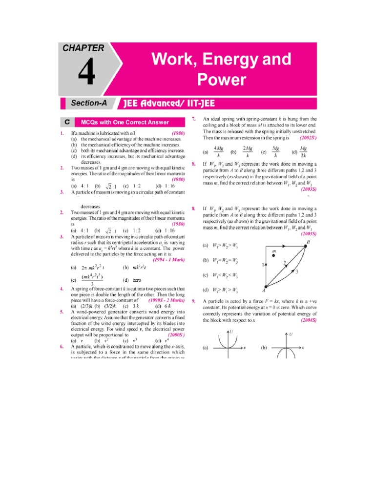 Work Energy and Power IIT JEE Chapter Wise Solution 1978 To 2017 Along
