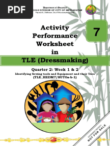 Activity Performance Worksheet in TLE (Dressmaking) : Quarter 2: Week 1 & 2