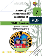 Activity Performance Worksheet in TLE (Cookery) : Quarter 1: Week 7