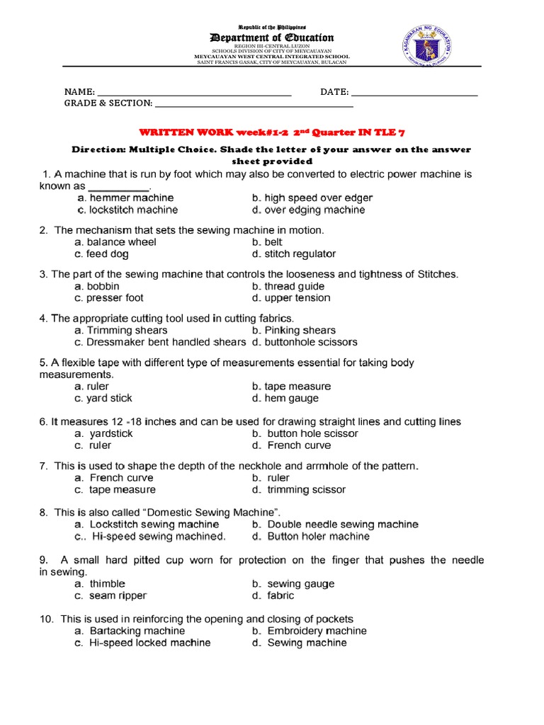 TLE Grade 7 2nd Quarter Week 1 Assessment | PDF