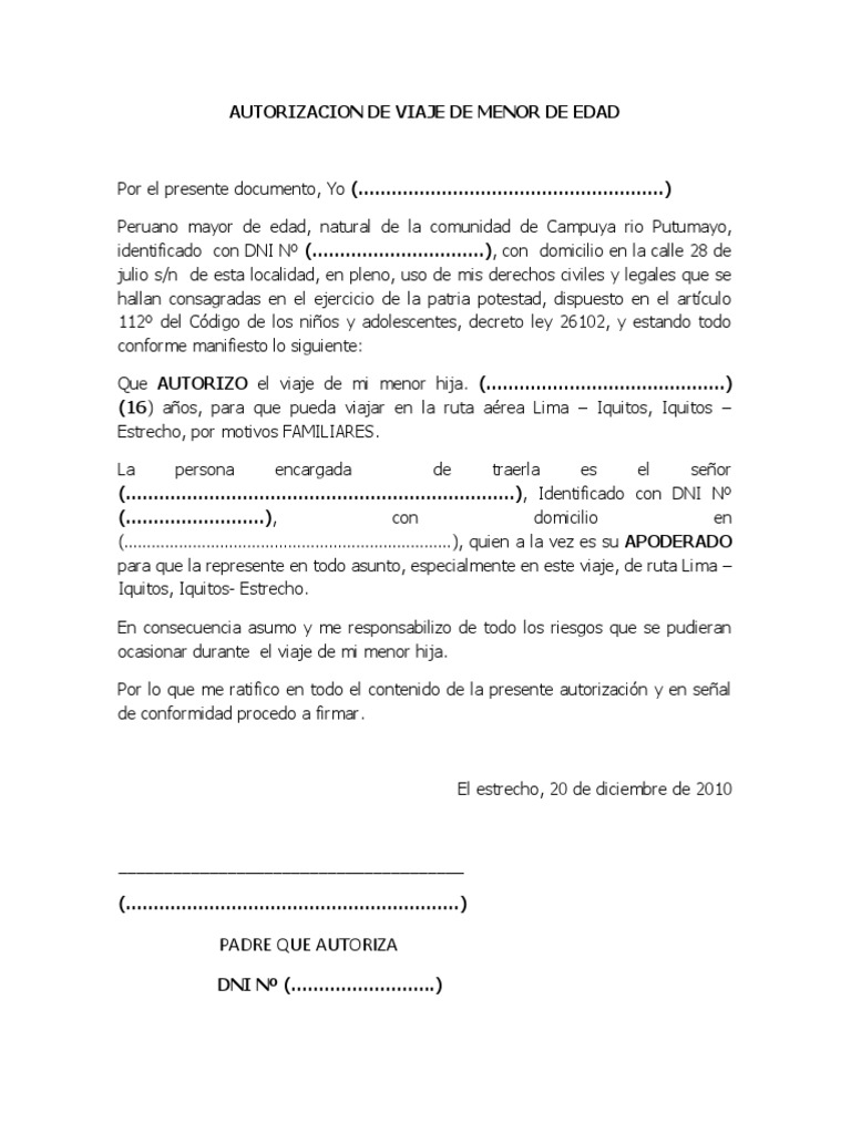 AUTORIZACION VIAJE MENOR