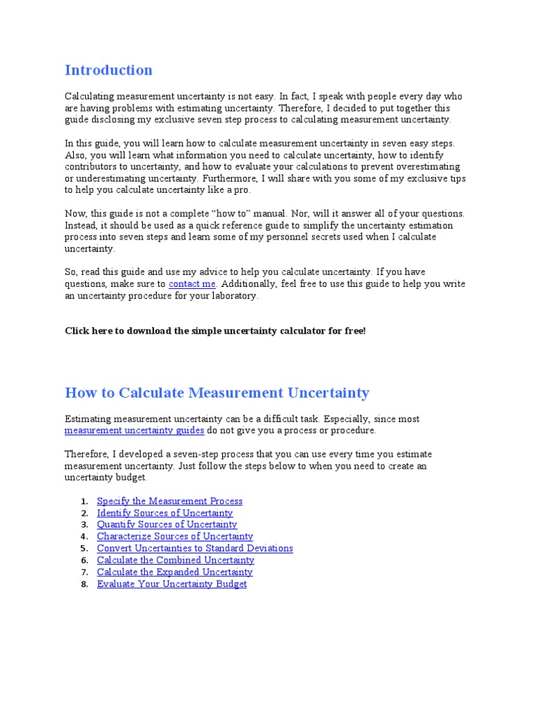 Seven Steps to Measure Uncertainty | PDF | Calibration | Uncertainty