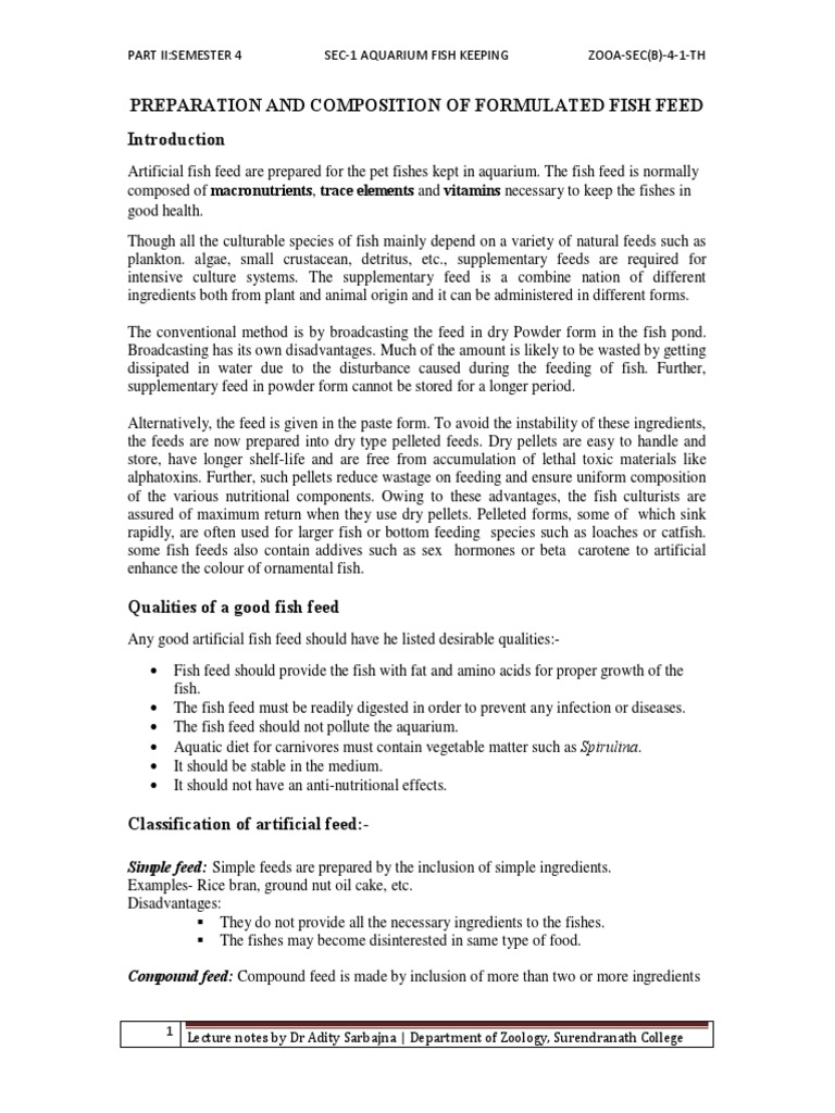 ADITY - SARBAJNAunit 3 - Preparation and Formulation of Fish Feed2020 ...