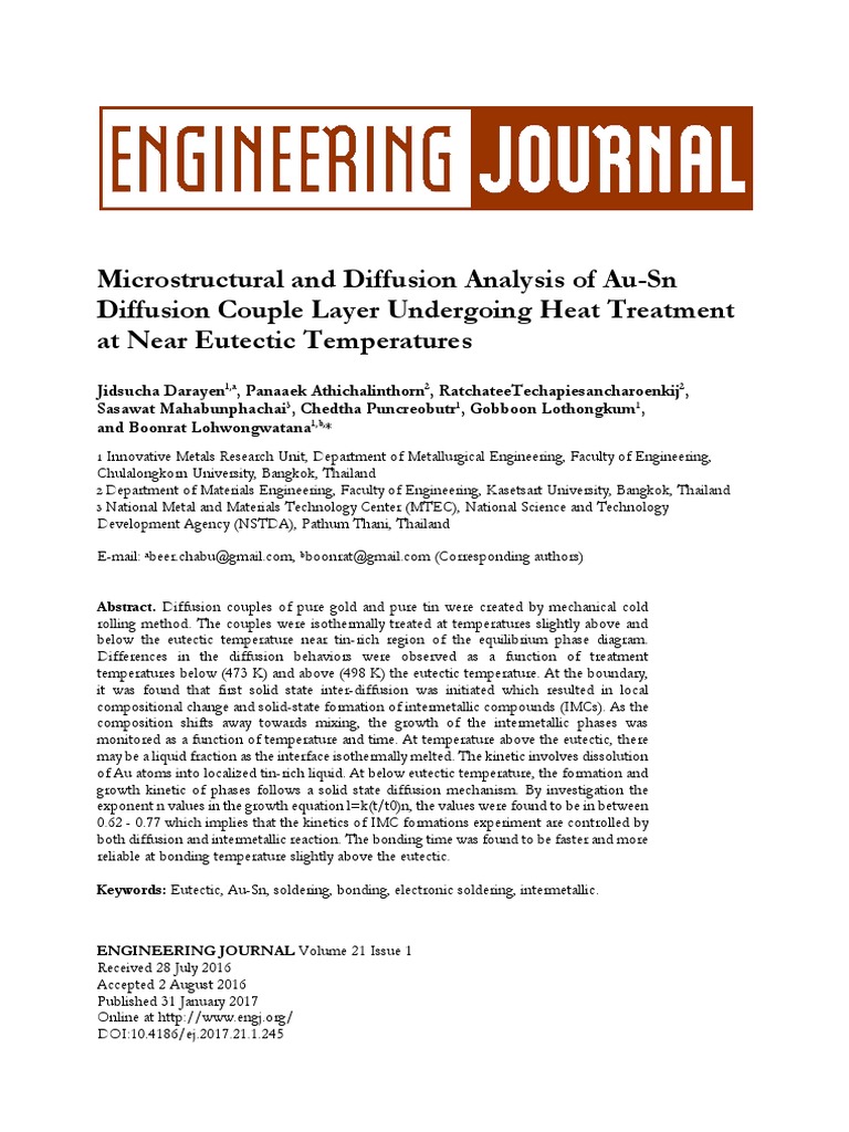 Au-Sn Diffusion Couple Heat Treatment Analysis | PDF | Solder | Heat ...