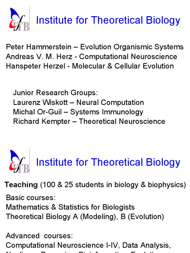 Institute For Theoretical Biology | PDF | Mathematical And Theoretical ...