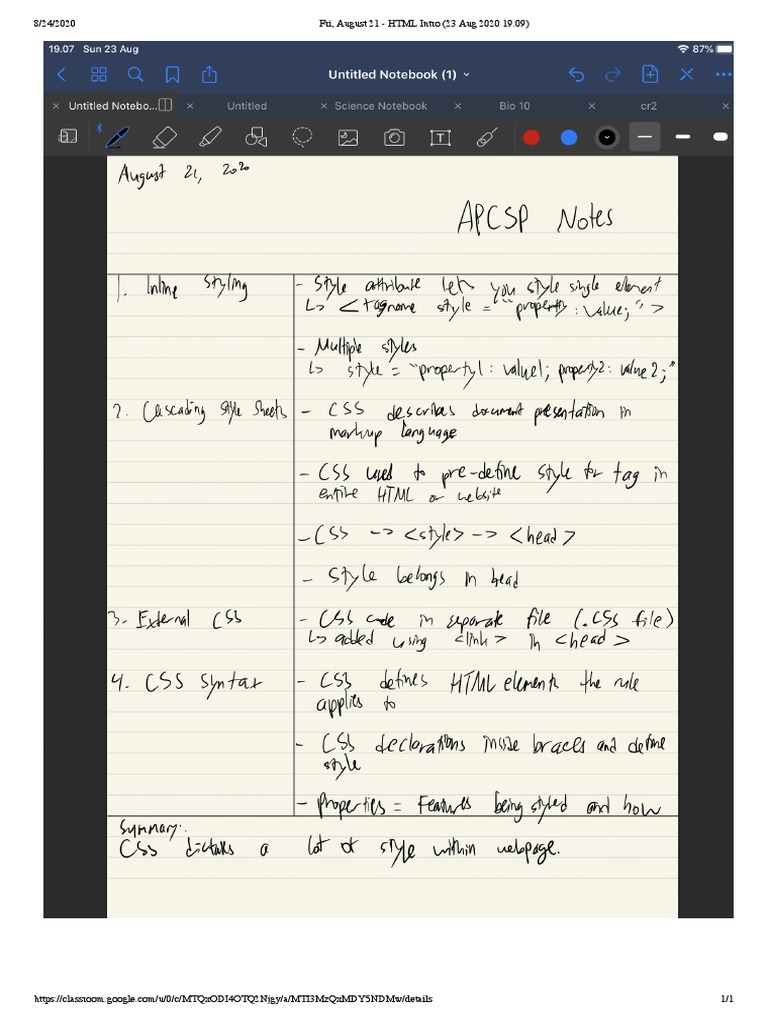 HTML Introduction Class Summary | PDF