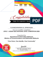 Malaysia National Level ASEAN Quiz Competition Certificate