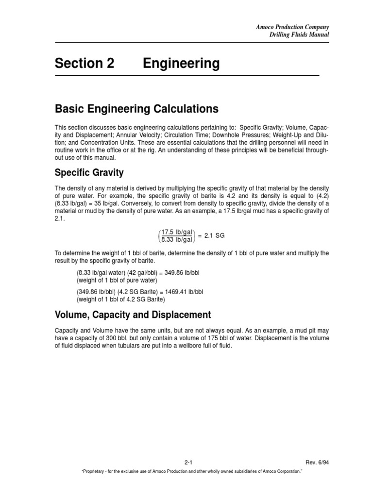 Drilling Fluids Engineering Calculations | PDF | Barrel (Unit) | Pressure