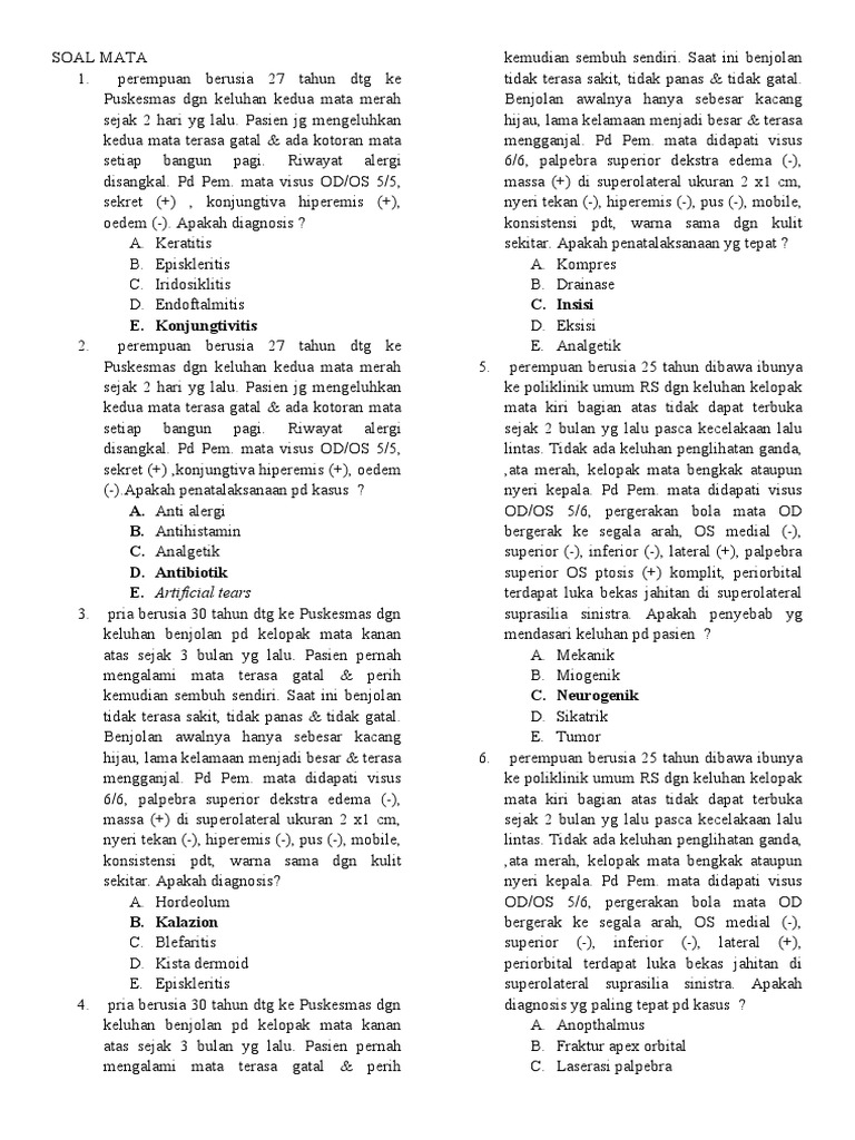 Soal Diagnosa dan Penatalaksanaan Mata | PDF | Pengembangan Diri ...