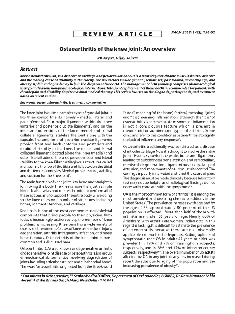 Osteoarthritis of the Knee: Overview and Management | PDF ...