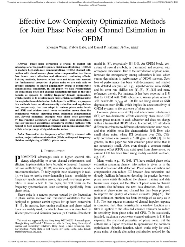 Effective Low-Complexity Optimization Methods For Joint Phase Noise and ...