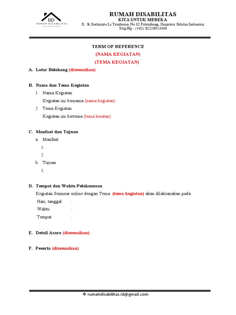 Template TOR Kegiatan Disabilitas | PDF