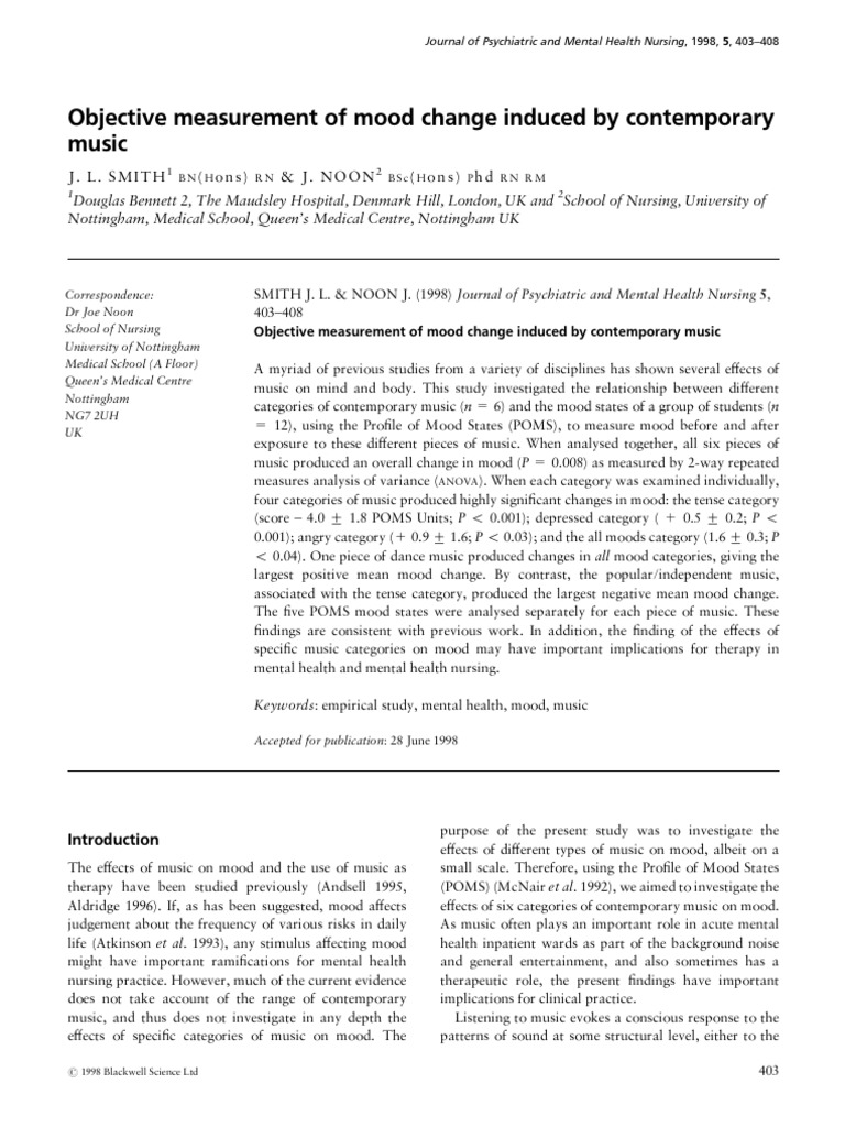 Objective Measurement of Mood Change | PDF | Psychotherapy | Mood ...