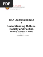 Understanding Culture, Society and Politics: Self Learning Module