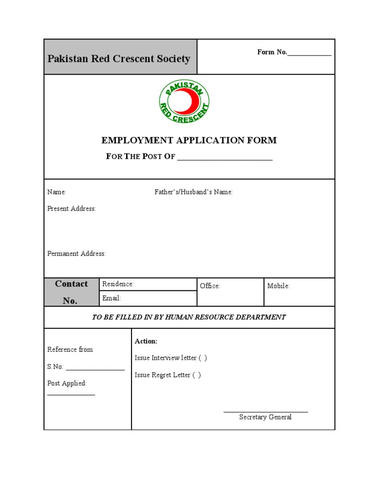 PRCS Employment Application Form | PDF