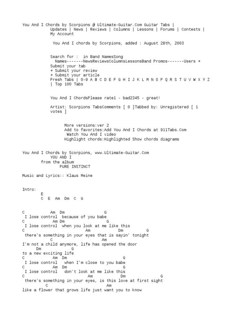 Scorpions I Lose Control Lyrics