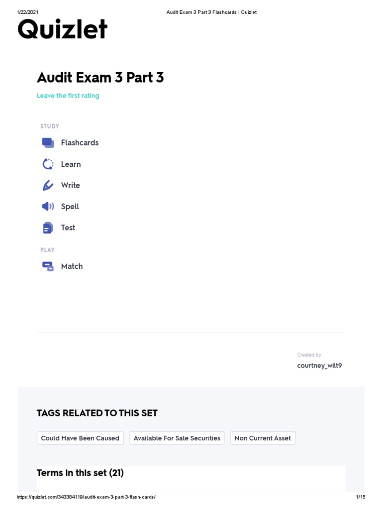 Audit Exam 3 Part 3 Flashcards - Quizlet | PDF | Audit | Stocks