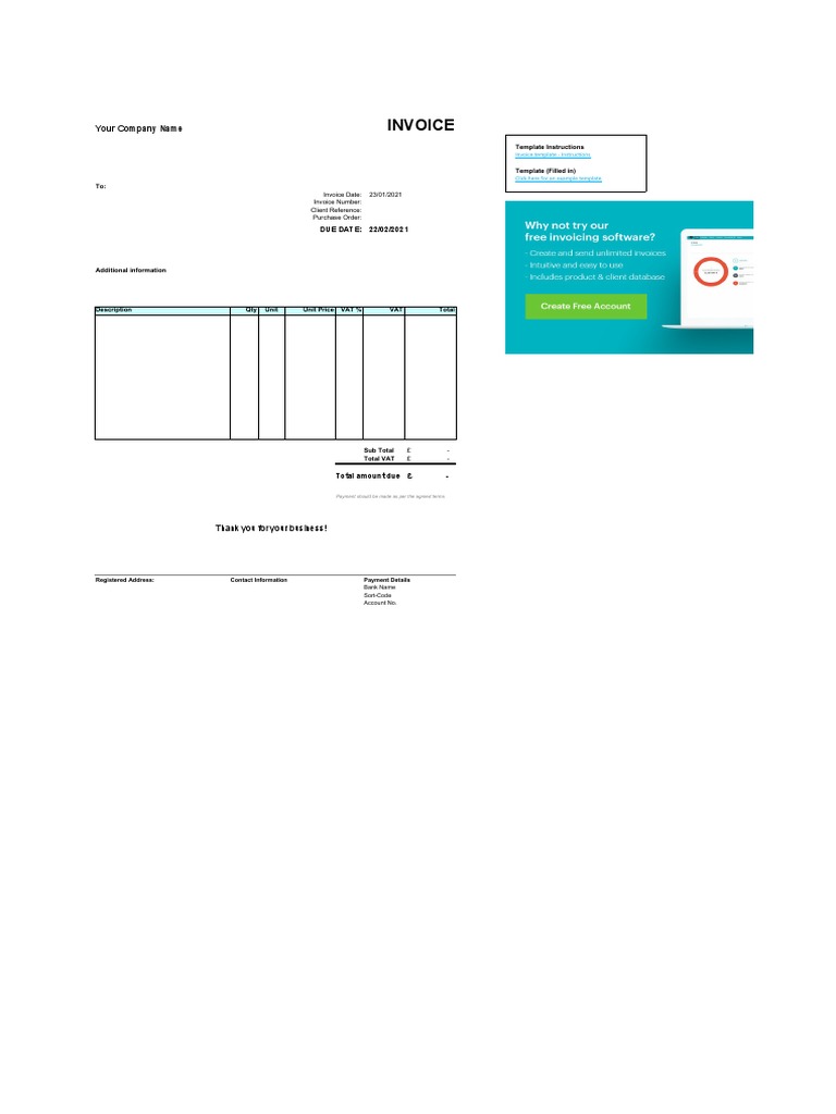 Invoice Template - Sole Trader VAT | PDF | Invoice | Value Added Tax
