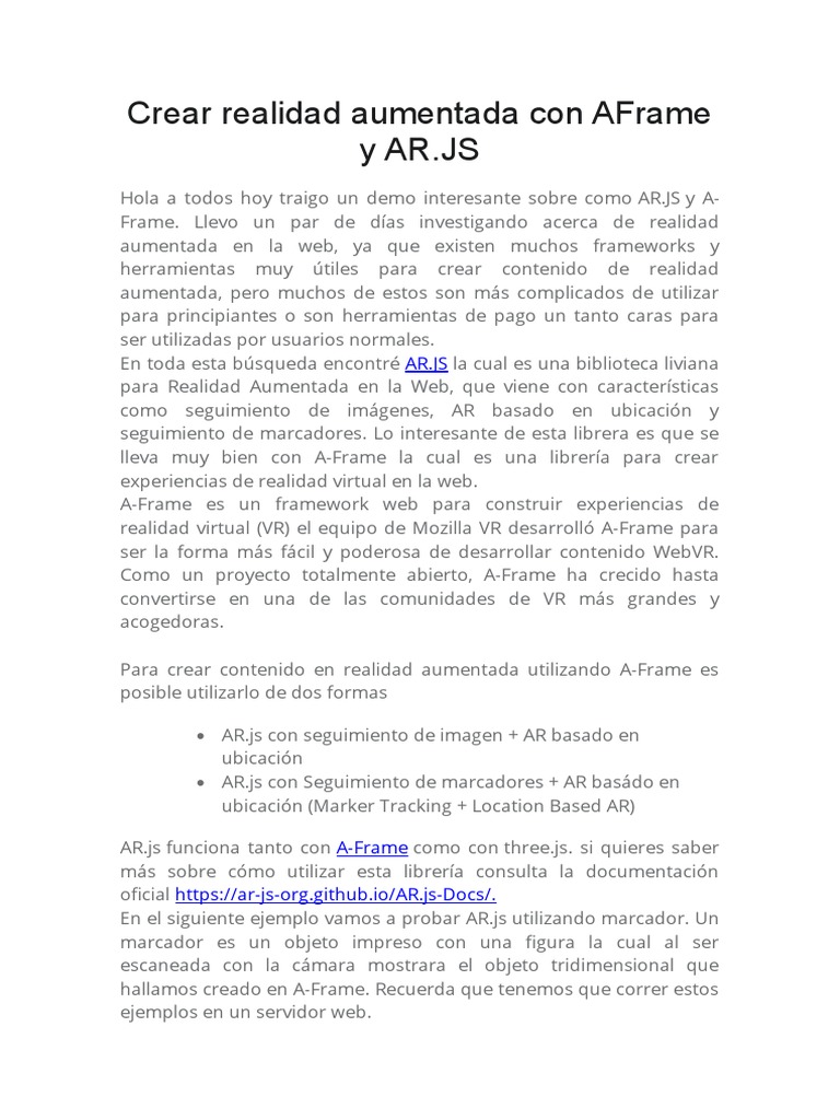Realidad Aumentada con AFrame y AR.JS | PDF | Realidad virtual ...
