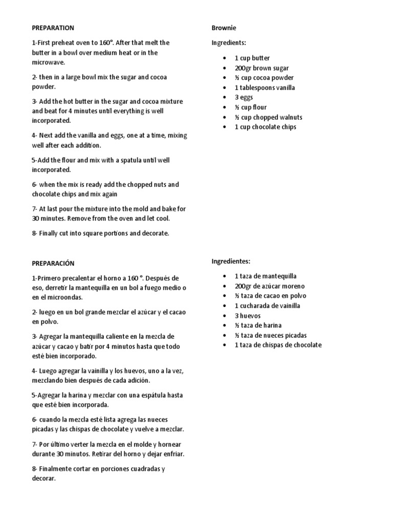 Receta en Ingles y Español | PDF | Cocina latinoamericana | Chocolate