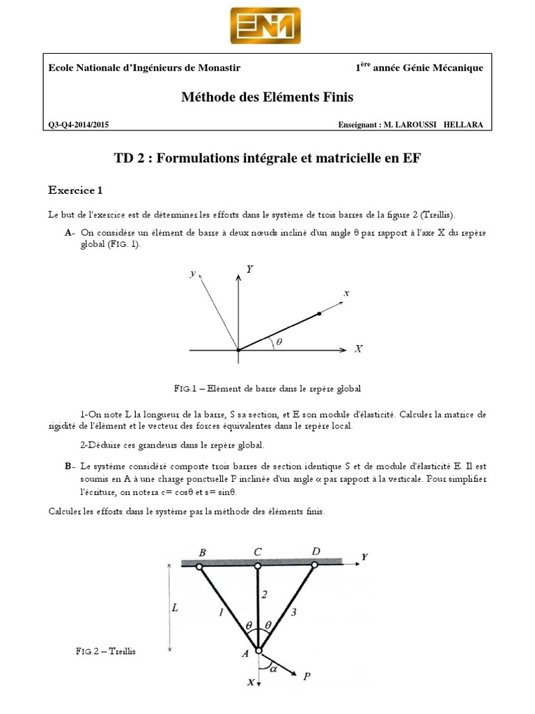 Exercices Corrigés Méthode des Éléments Finis | PDF | Treillis ...