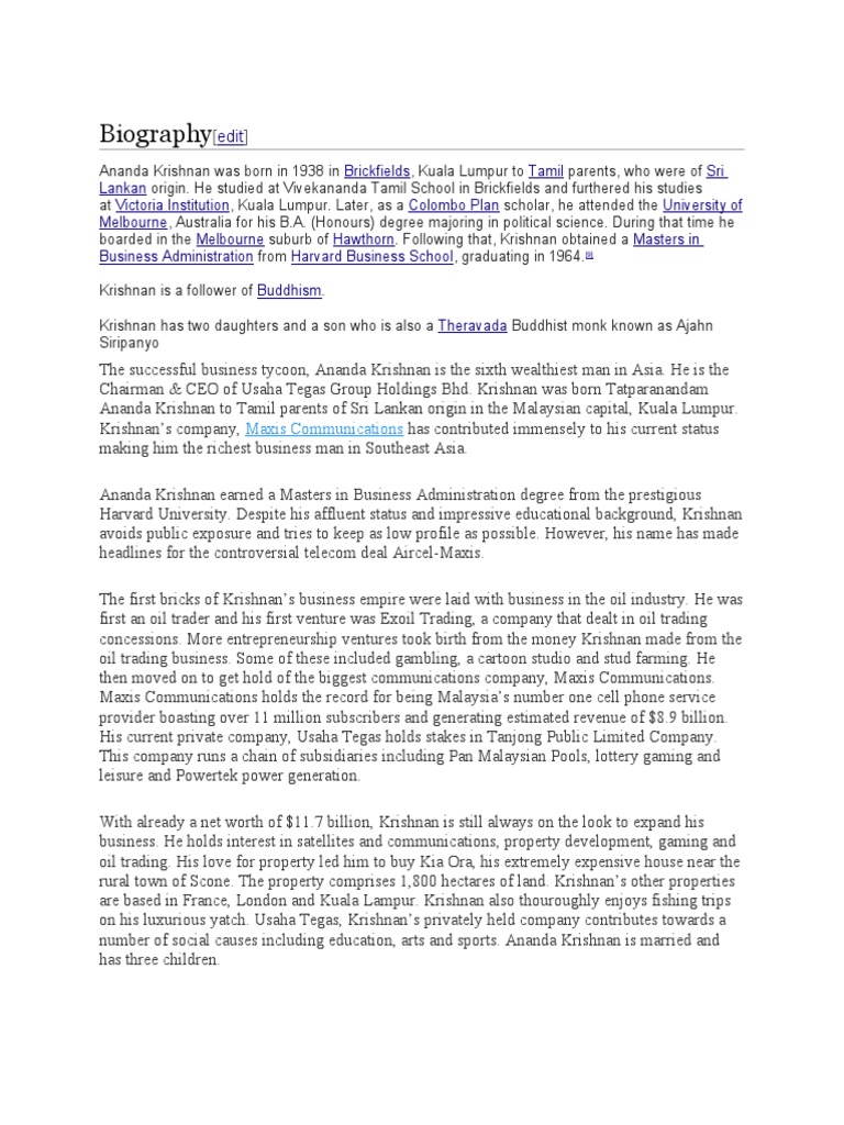 Ananda Krishnan (Biography) | PDF | Business