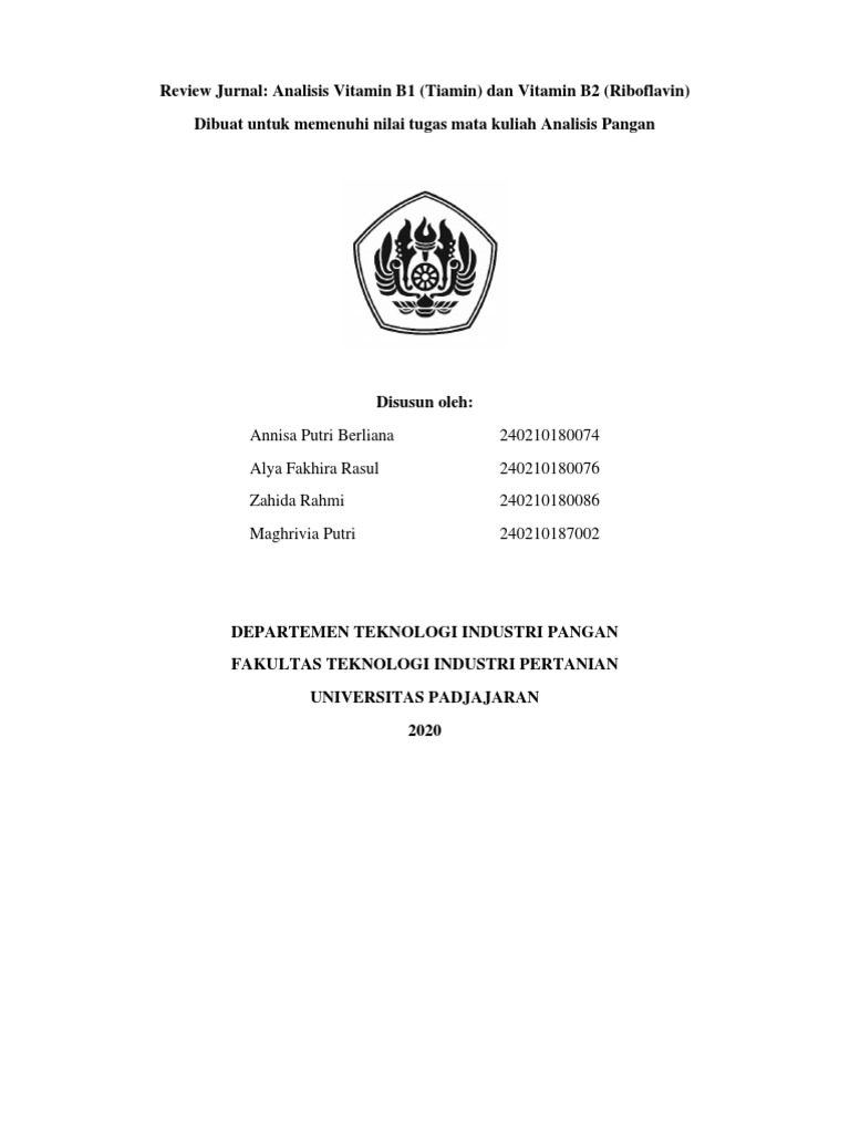 Review Jurnal Analisis Vitamin B1 Dan B2 PDF