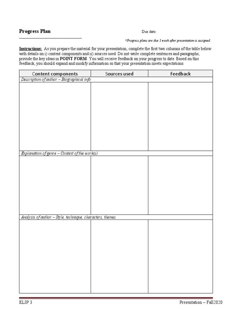 Progress Plan for ELIP 3 Presentation | PDF