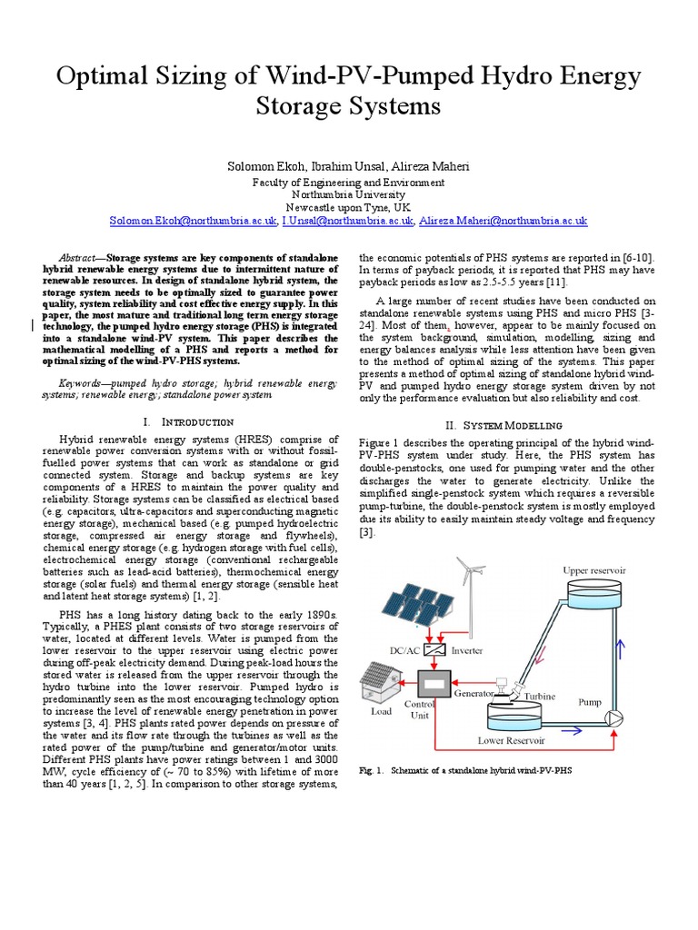 Optimal Sizing of Wind-PV-Pumped Hydro E | PDF | Energy Storage ...