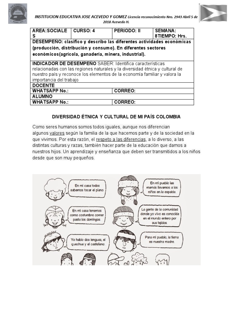 Taller Sociales Grado Cuarto | PDF | Diversidad cultural | Desarrollo ...