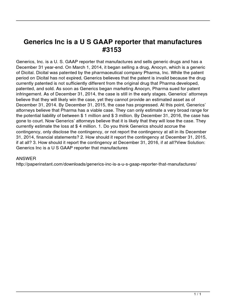 Generics Inc Patent Infringement Case Analysis | PDF | Generic Drug ...
