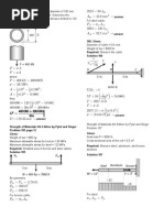 Strengths of Materials Simple, Bearing and SHearing Stress Answer Keys