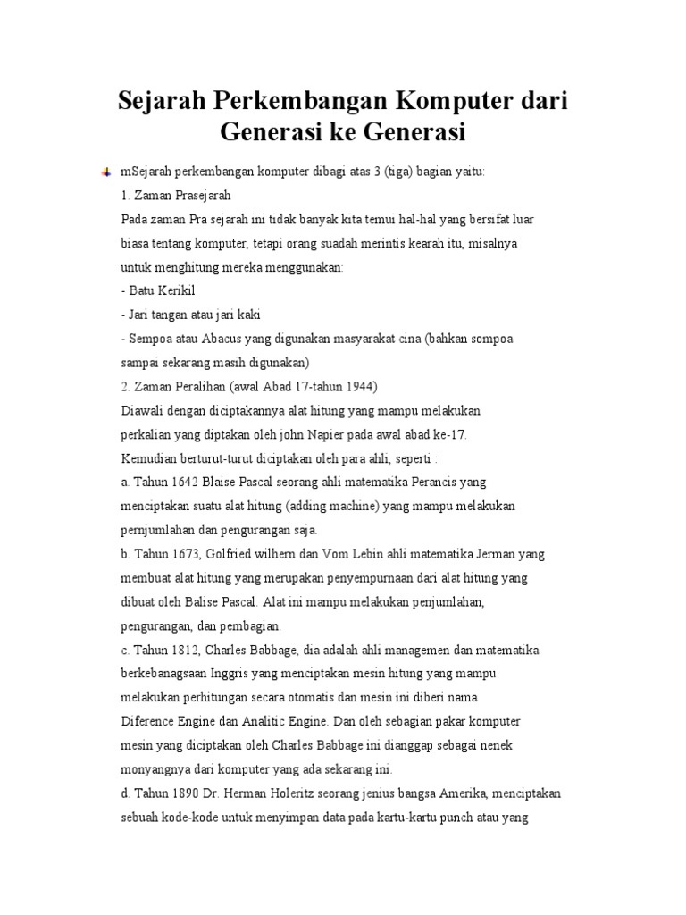 Sejarah Perkembangan Komputer Dari Generasi Ke Generasi PDF