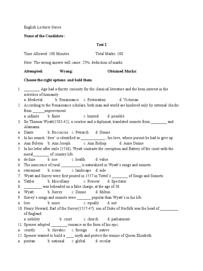 Renaissance Literature Quiz | PDF | William Shakespeare | Languages