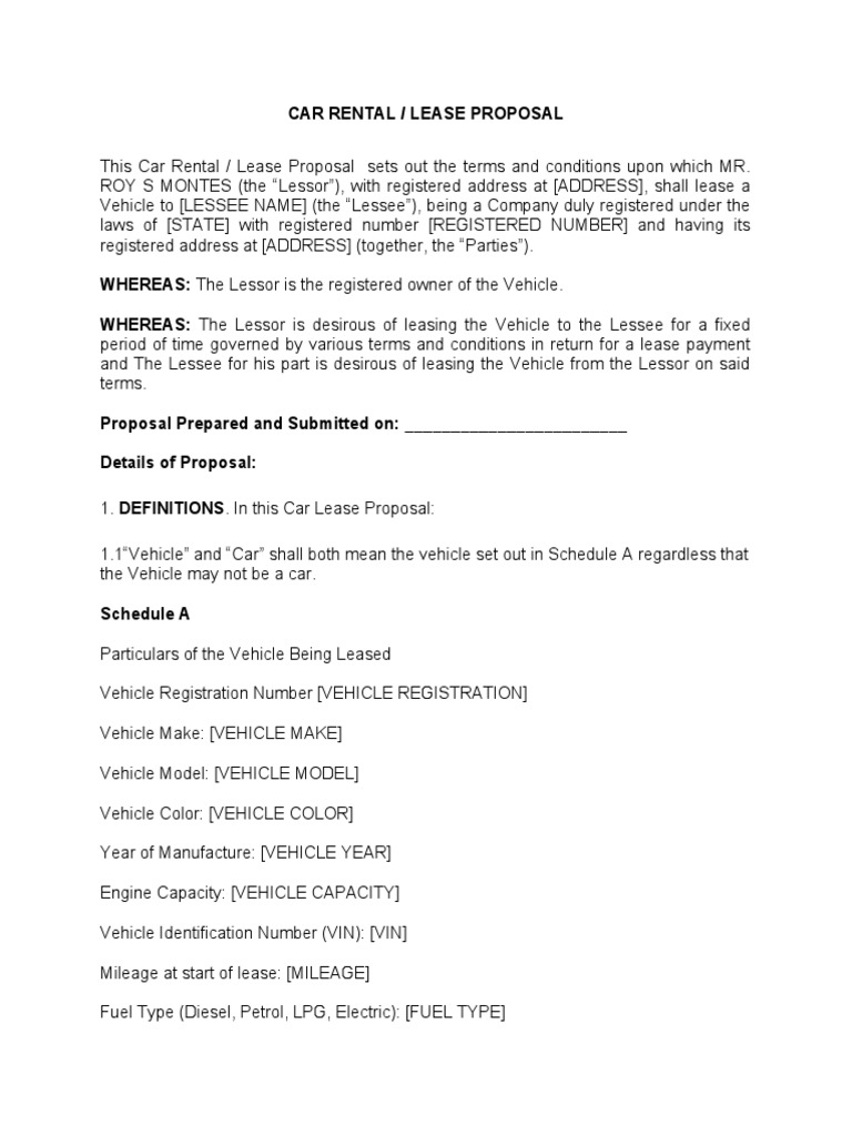 Car Rental Lease Agreement Proposal | PDF | Lease | Indemnity