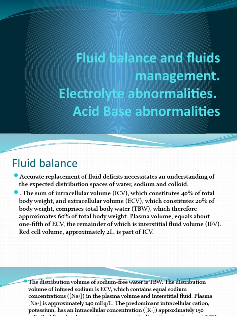 Fluid Balance. Electrolytes. Acid Base Abnormalities | PDF | Diseases ...