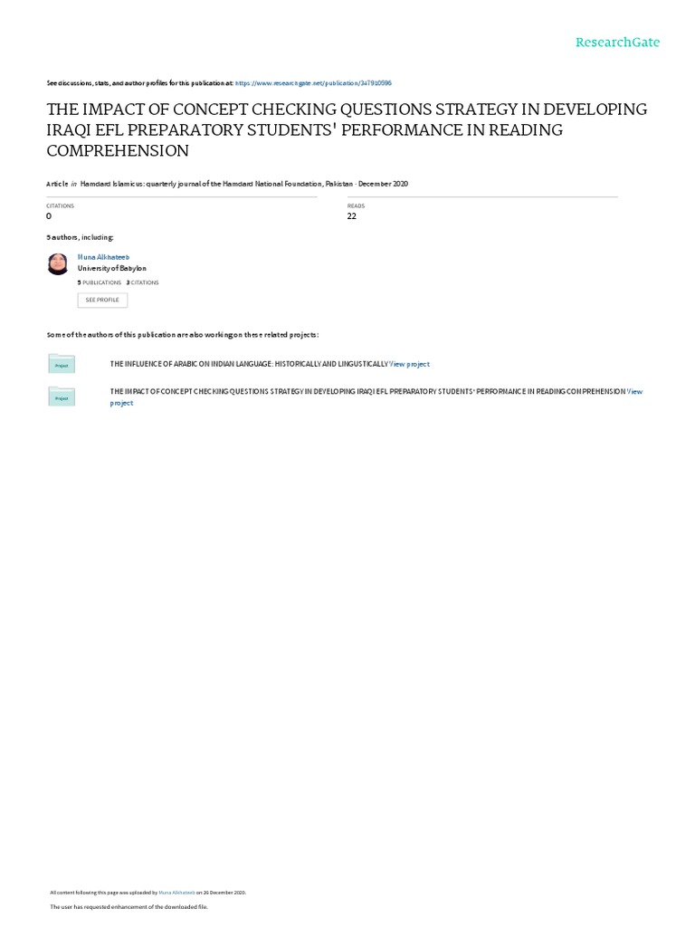 Concept Checking Question in Reading Comprehension | PDF | English As A ...