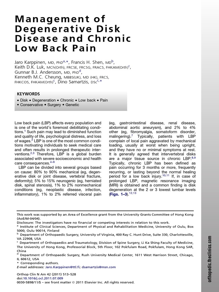 Management of Degenerative Disk Disease and Chronic Low Back Pain | PDF ...