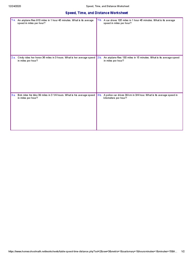 Speed Distance Time Worksheet Calculate Speed, Distance And Time
