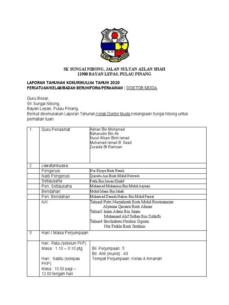 Format Laporan Kelab Doktor Muda Tahunan 2020 Pdf