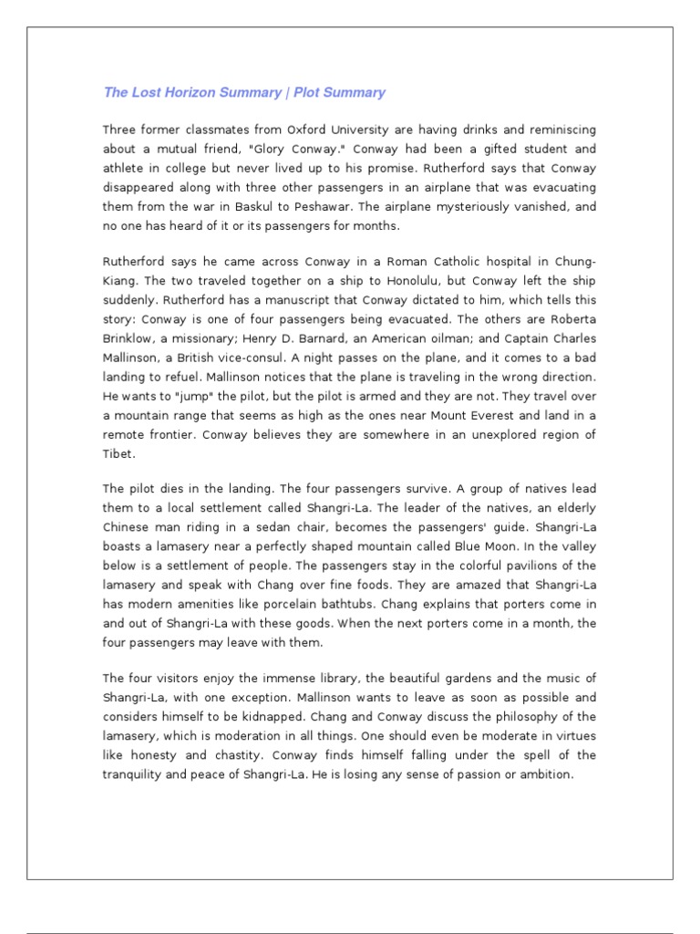 The Lost Horizon Summary | PDF